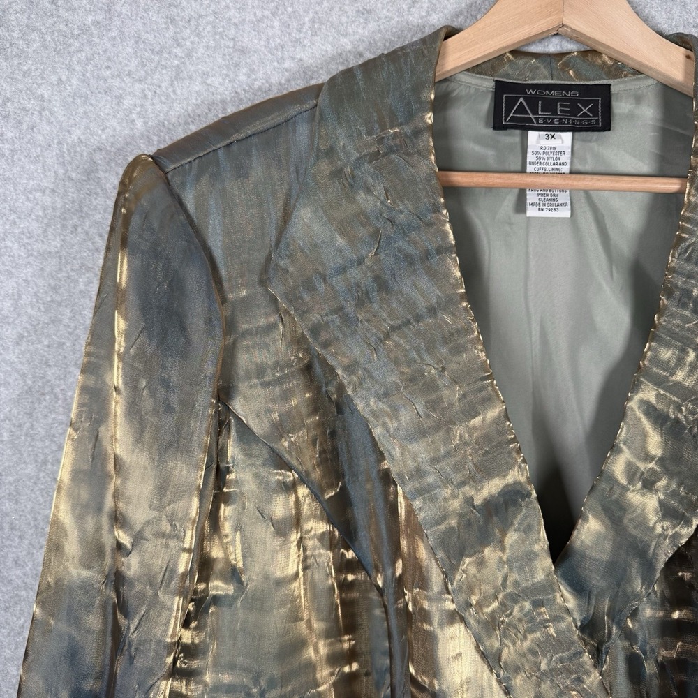 Alex Evenings Jacket Womens 3x Vintage Shiny Blue/gold - Picture 2 of 8